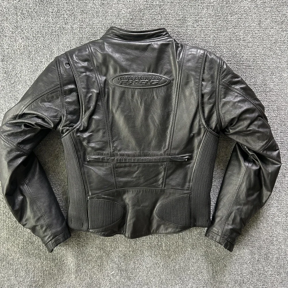 Harley Davidson FXRG Jacket Womens Medium Black Leather Motorcycle Armored‎